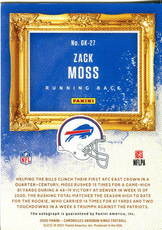 Zack Moss 2020 Panini Chronicles Gridiron Kings Autographed Rookie Card 20/99 #GK-27