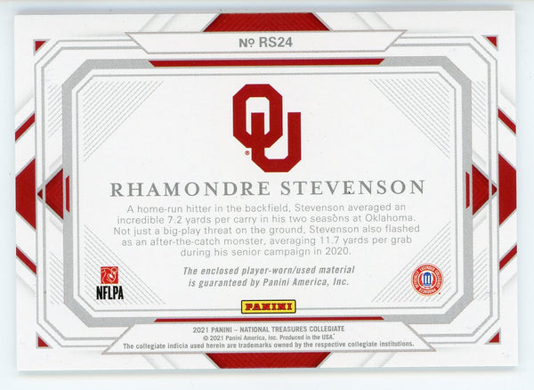 Rhamondre Stevenson 2021 Panini National Treasures Collegiate Jersey Card