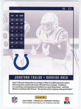 Jonathan Taylor 2020 Panini Chronicles Luminance Rookie Card #215