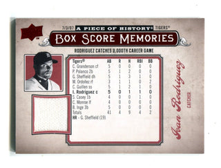 Ivan Rodriguez 2008 Upper Deck Box Score Memories Jersey Card #BSM21