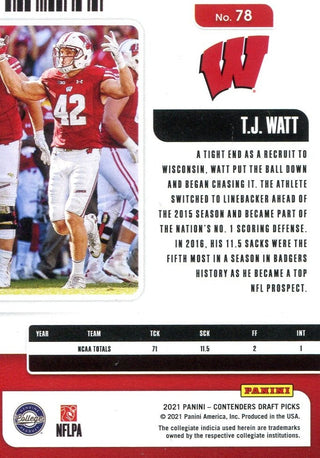 T.J. Watt 2021 Panini Contenders Card