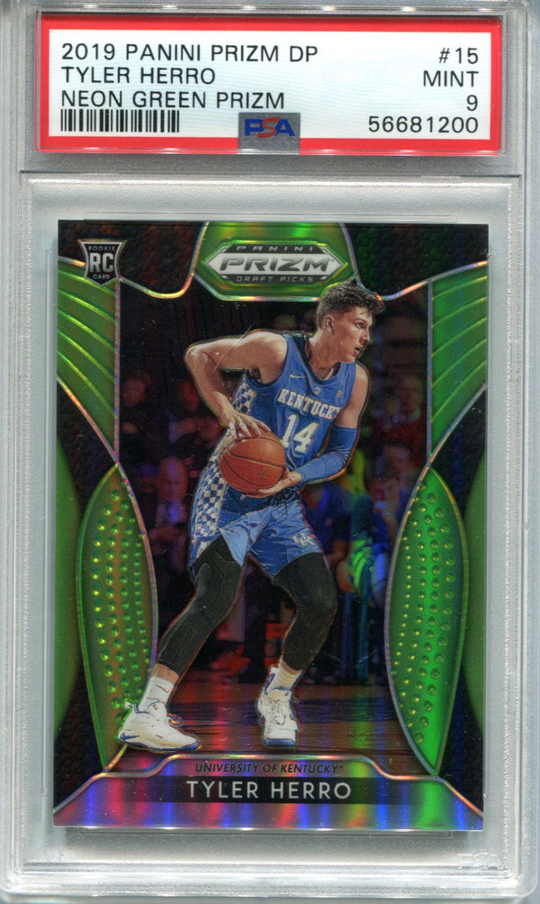 Tyler Herro 2019 Panini Neon Green Prizm #15 PSA Mint 9 Card