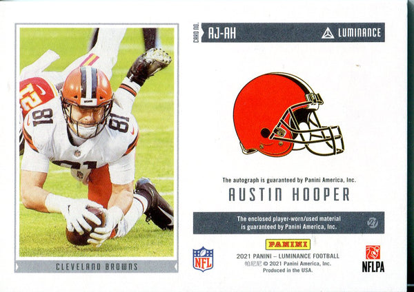 Austin Hooper 2021 Panini Luminance Autographed Game Worn Jersey Card 17/75 #AJ-AH