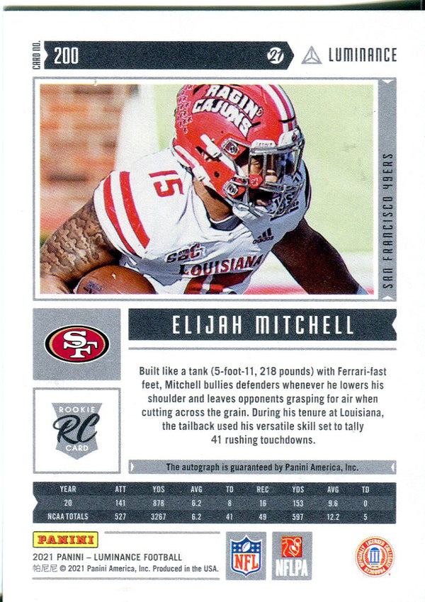 Elijah Mitchell 2021 Panini Luminance Autographed Rookie Card 238/349