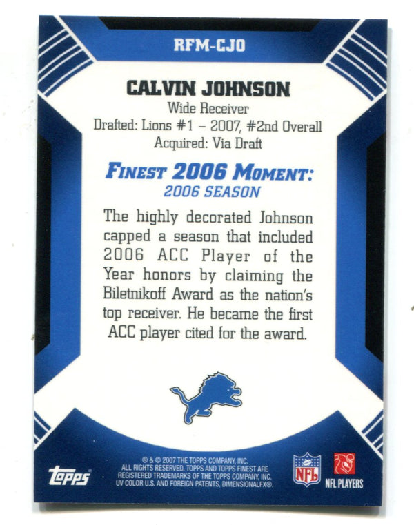 Calvin Johnson 2007 Topps Finest Moments #RFMCJ10 Card