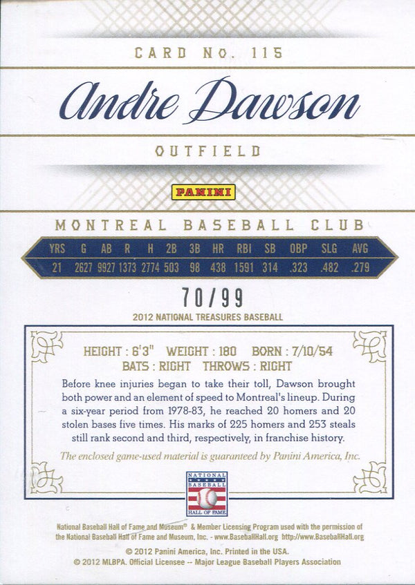 Andre Dawson 2012 Panini Jersey Card #70/99