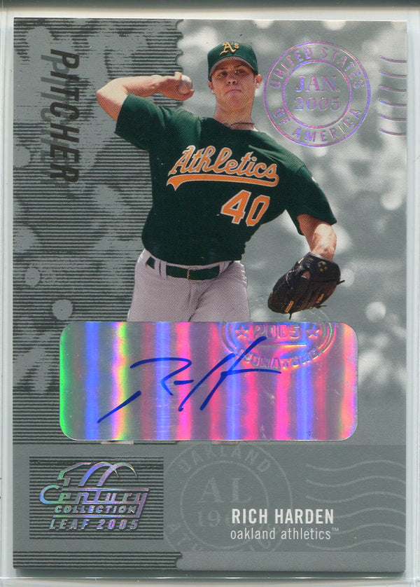 Rich Harden Autographed 2005 Leaf Century Collection Card 92/100