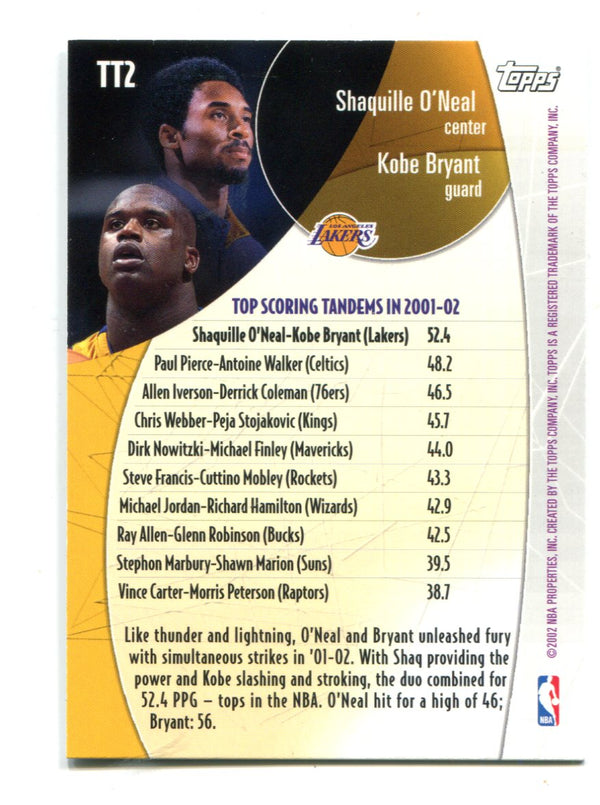 Kobe Bryant /Shaquille O`Neal 2002 Topps Tandems #TT2 Card