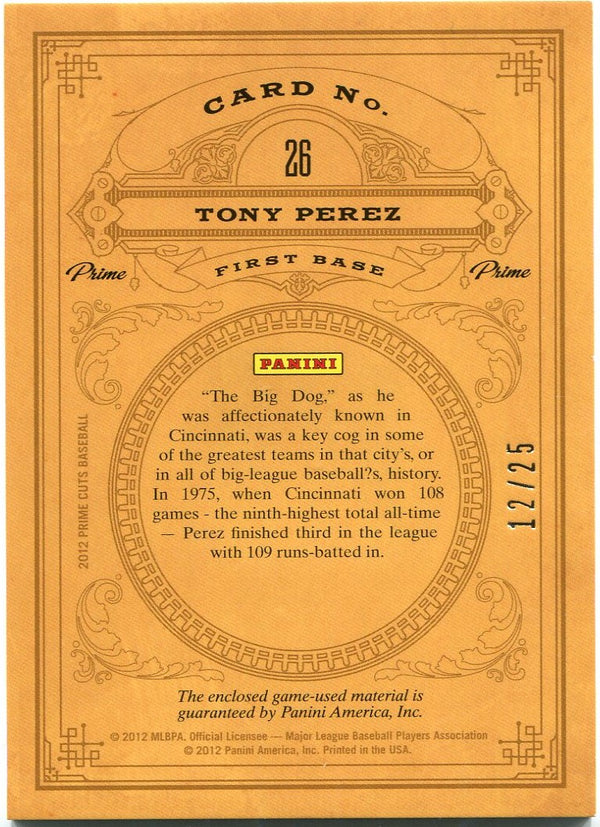 Tony Perez Panini Playoff Prime Cuts Jersey Card