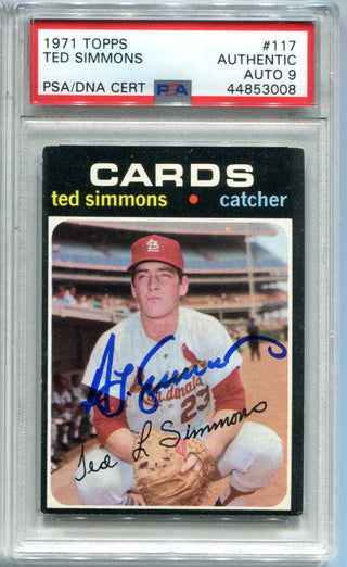 Ted Simmons 1971 Topps #117 PSA AUTO Authentic 9 Card