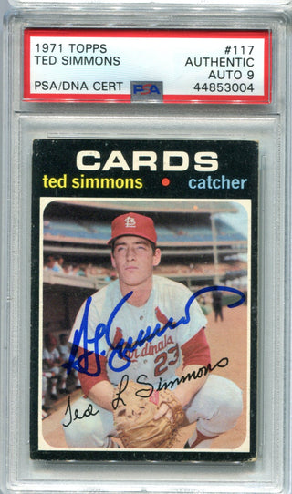Ted Simmons 1971 Topps #117 PSA AUTO Authentic 9 Card