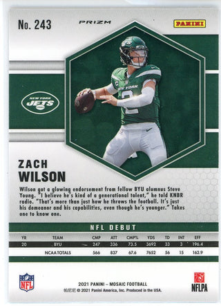 Zach Wilson 2021 Panini Mosaic Yellow Prizm NFL Debut Rookie Card #243