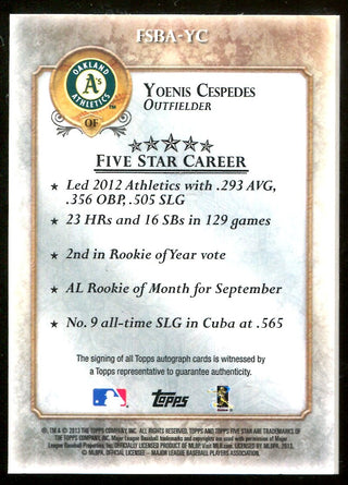 Yoenis Cespedes 2013 Topps Five Star Autographed Card #241/353