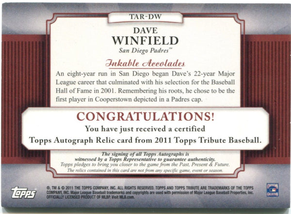 2011 Topps Tribute Dave Winfield Auto Bat Card 33/75