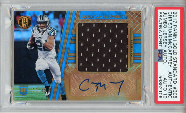 Christian McCaffrey Autographed 2017 Panini Gold Standard Jumbo Patch Rookie Card (PSA)