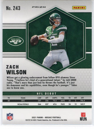 Zach Wilson 2021 Panini Mosaic Yellow Prizm NFL Debut Rookie Card #243