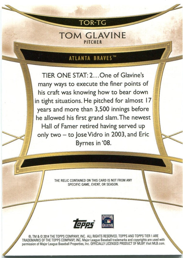 Tom Glavine Tier One Topps Jersey Card
