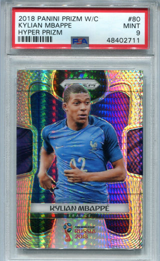 Kylan Mbappe 2018 Panini Prizm W/C Hyper Prizm #80 PSA Mint 9 Card