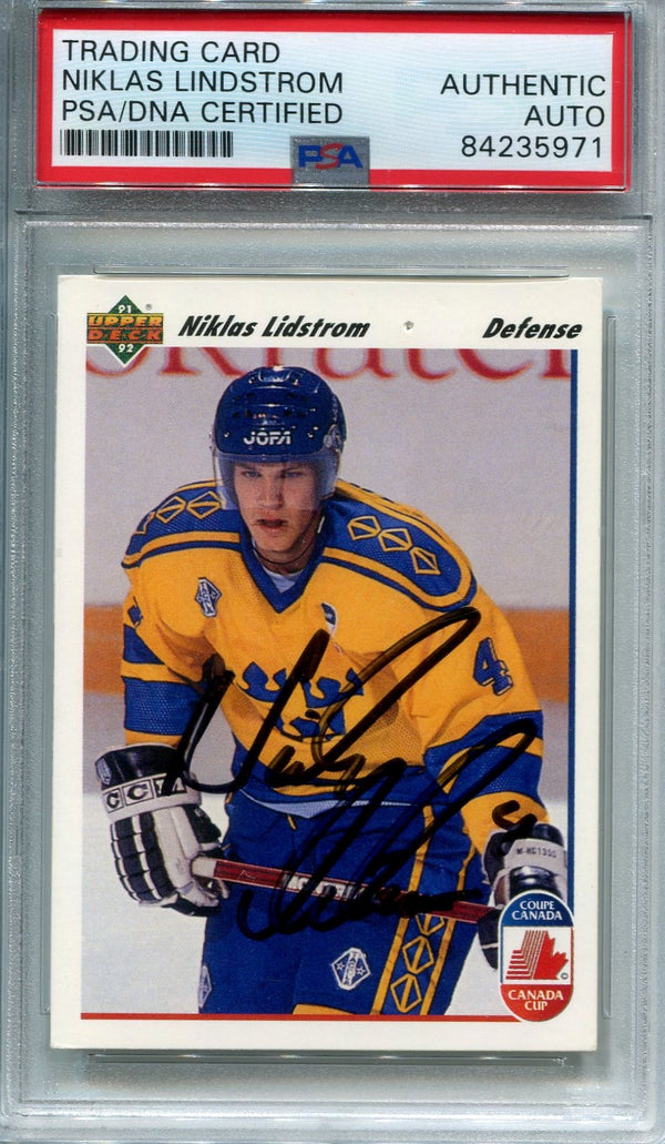 Niklas Lidstrom Canada Cup 1991-92 Autographed Upper Deck Hockey Card (PSA)
