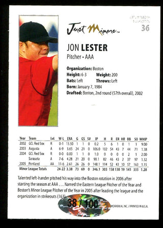 Jon Lester 2006 Just Minors Autographed Rookie Card