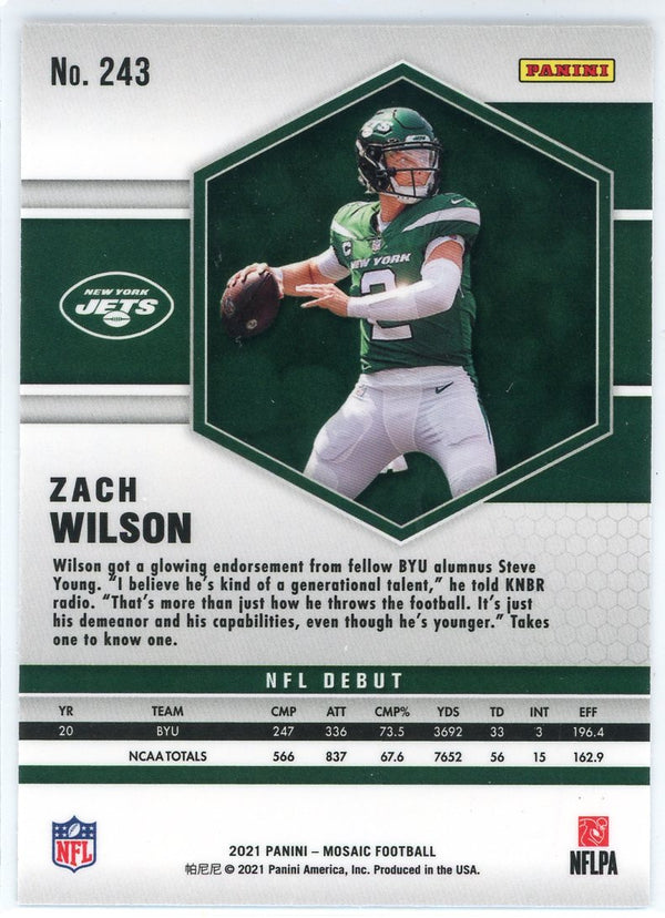 Zach Wilson 2021 Panini Mosaic NFL Debut Rookie Card #243