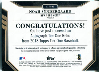 Noah Syndergaard Autographed 2018 Topps Tier One Jersey Card #AT1R-NS