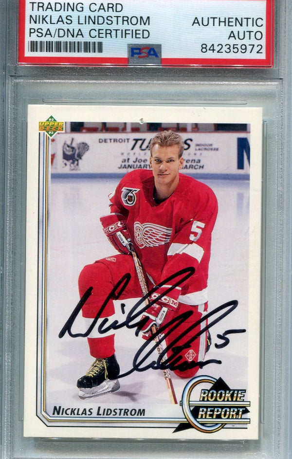 Niklas Lidstrom Rookie Report 1992-93 Autographed Upper Deck Hockey Card (PSA)