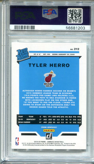 Tyler Herro 2019 Panini Donruss Rated Rookie #212 PSA Mint 9 Card