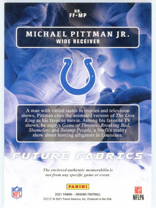 Michael Pittman Jr. 2021 Panini Origins Future Fabrics Patch Card #FF-MP
