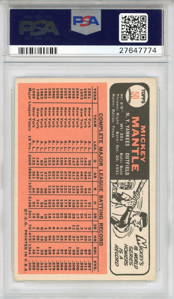 Mickey Mantle 1966 Topps Card #50 (PSA EX-MT 6)
