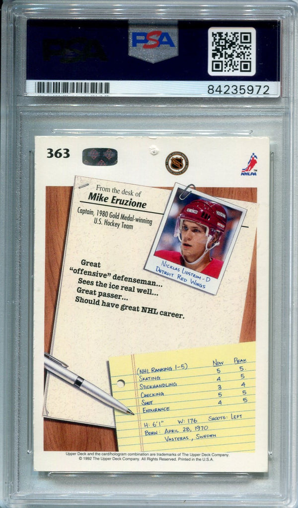 Niklas Lidstrom Rookie Report 1992-93 Autographed Upper Deck Hockey Card (PSA)