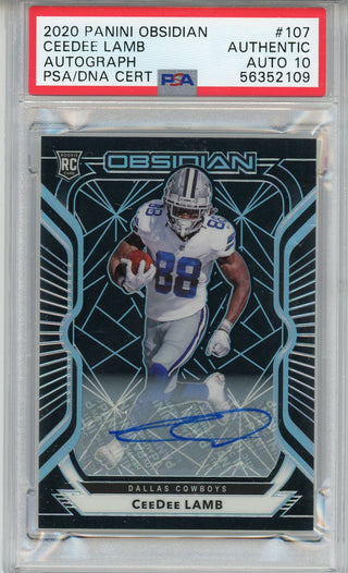CeeDee Lamb Autographed 2020 Panini Obsidian Rookie Card (PSA)