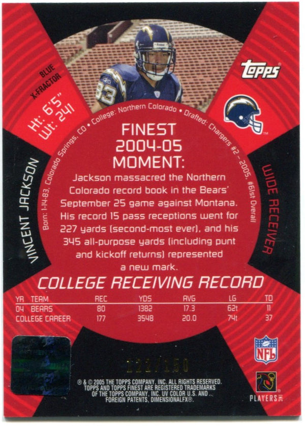 Vincent Jackson Topps Finest 2005 Auto 122/150
