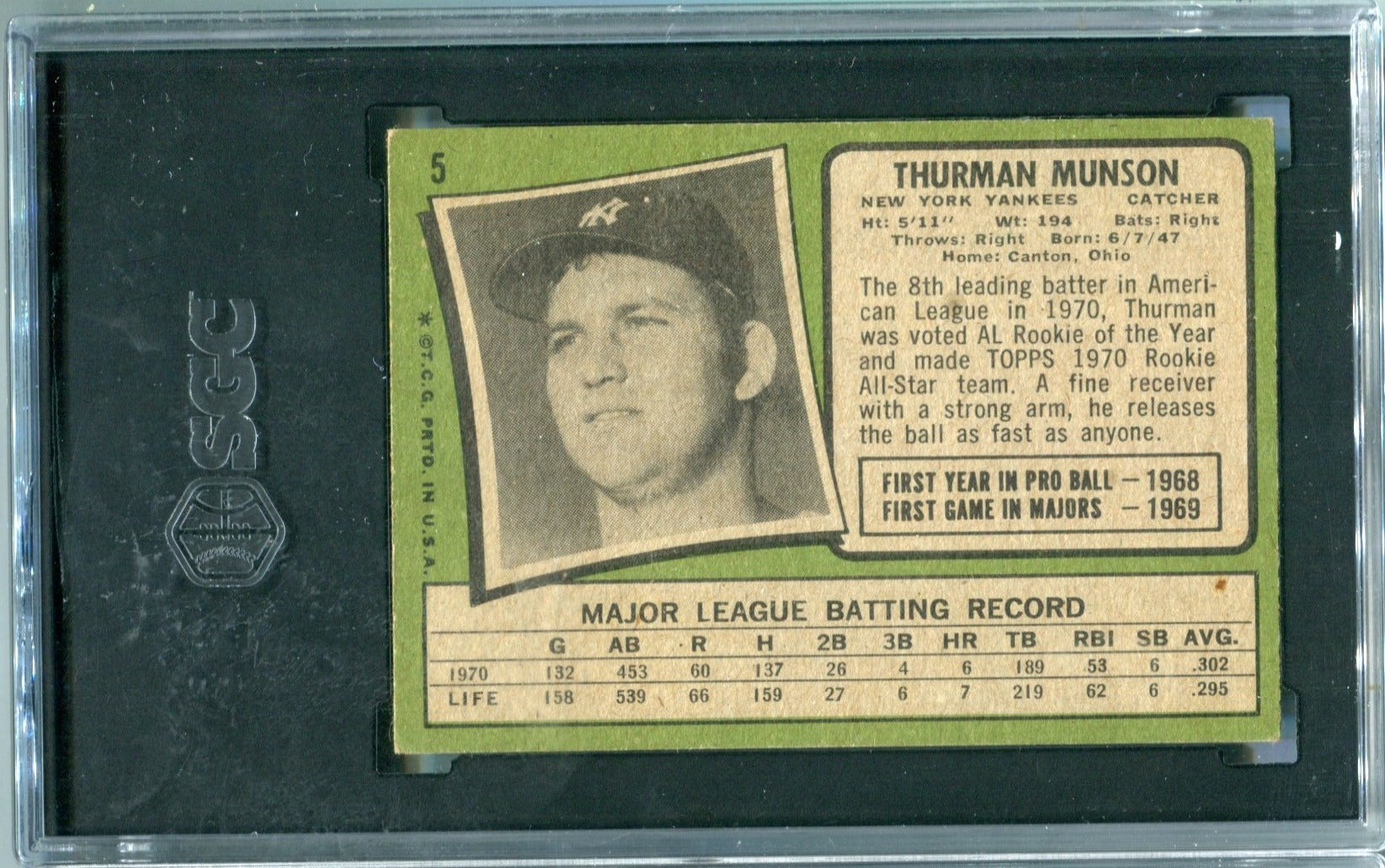 Thurman Munson 1971 Topps #5 (SGC) EX 5.5 Card | Hollywood Collectibles