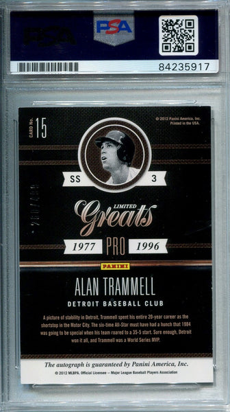 Alan Trammell 2012 Limited Greats Autographed Panini Baseball Card (PS