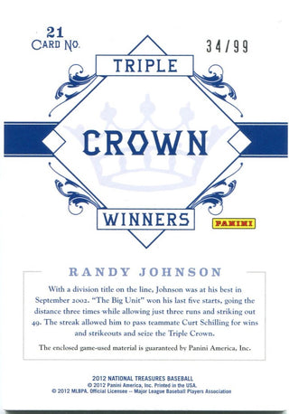 Randy Johnson Panini Triple Crown Winners Jersey Card 34/99