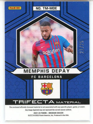 Memphis Depay 2021-22 Panini Obsidian Soccer Trifecta Material Card #TM-MDE