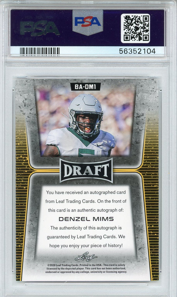 Denzel Mims Autographed 2020 Leaf Draft Rookie Card (PSA) Denzel Mims Autographed 2020 Leaf Draft Rookie Card (PSA)