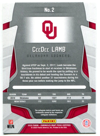 CeeDee Lamb 2020 Panini Chronicles Draft Picks Certified Rookie Card