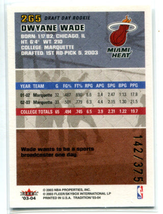 Dwyane Wade 2003-04 Fleer Tradition #265 Draft Day Rookie Gold Card *RARE*