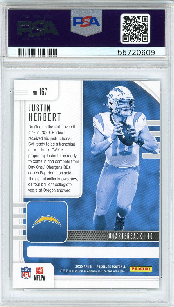 Justin Herbert 2020 Panini Absolute Rookie Card #167 (PSA)