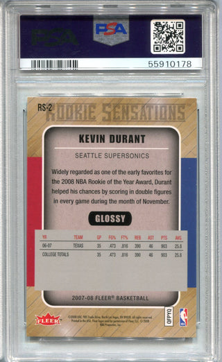 Kevin Durant 2007 Fleer Rookie Sensations #RS-2 PSA Mint 9 Card