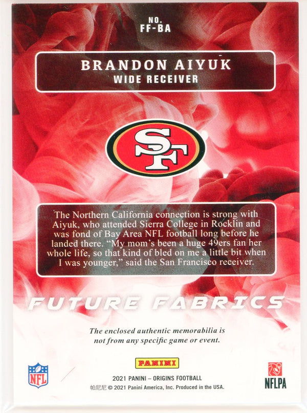 Brandon Aiyuk 2021 Panini Origins Future Fabrics Patch Card #FF-BA