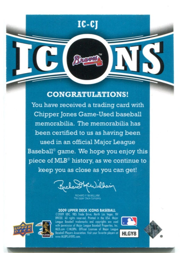 Chipper Jones Upper Deck Icons Authentic Game Worn Memorabilia 2009 #IC-CJ