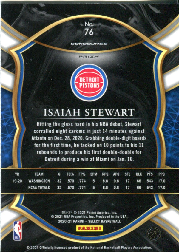 Isaiah Stewart 2020 Panini Select Concourse Silver Rookie Card #76