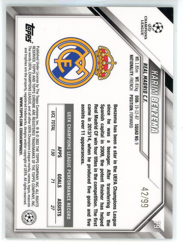 Karim Benzema 2022 Topps Chrome Champions League Refractor Card #79