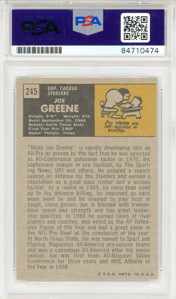 Joe Greene "HOF 87" Autographed 1971 Topps Card #245 (PSA Auto GEM MT 10)