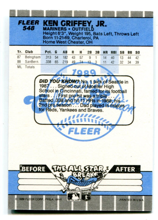 Ken Griffey jr. 1989 Fleer #548 Glossy Card