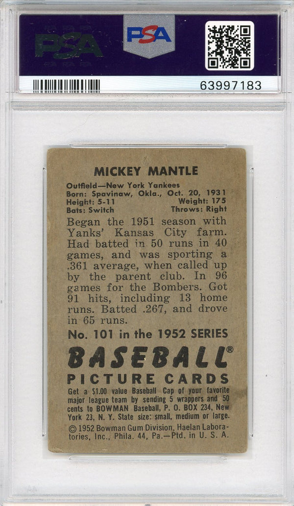 Mickey Mantle 1952 Bowman Card #101 (PSA)