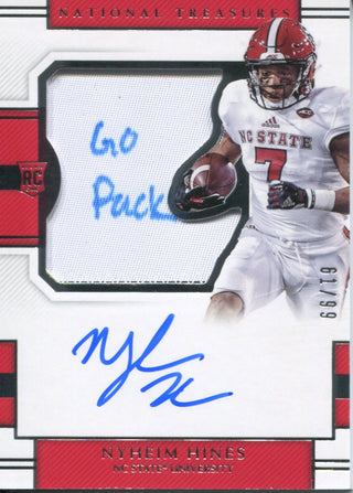 Nyheim Hines "Go Pack" Autographed 2018 Panini National Treasures Collegiate Patch Card
